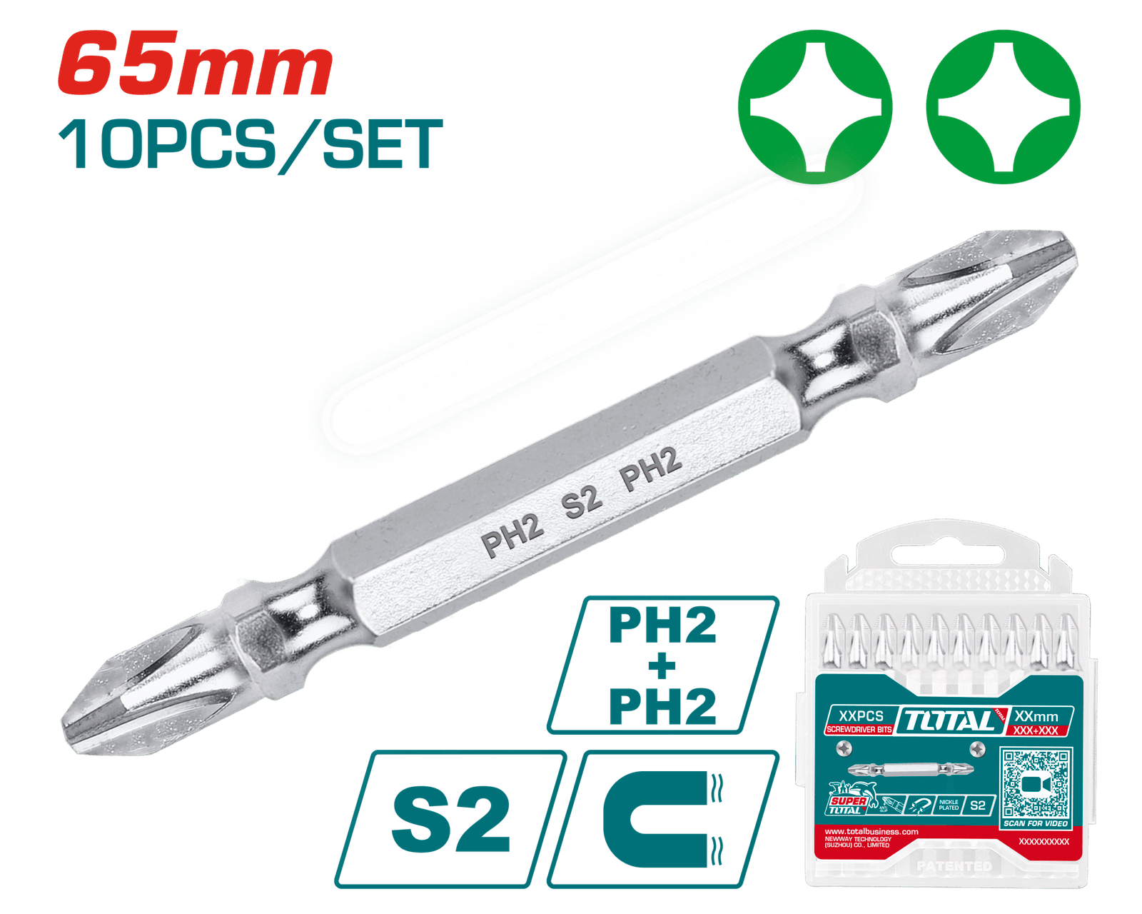TOTAL SCREWDRIVER BIT 10PCS (TAC16PH233)