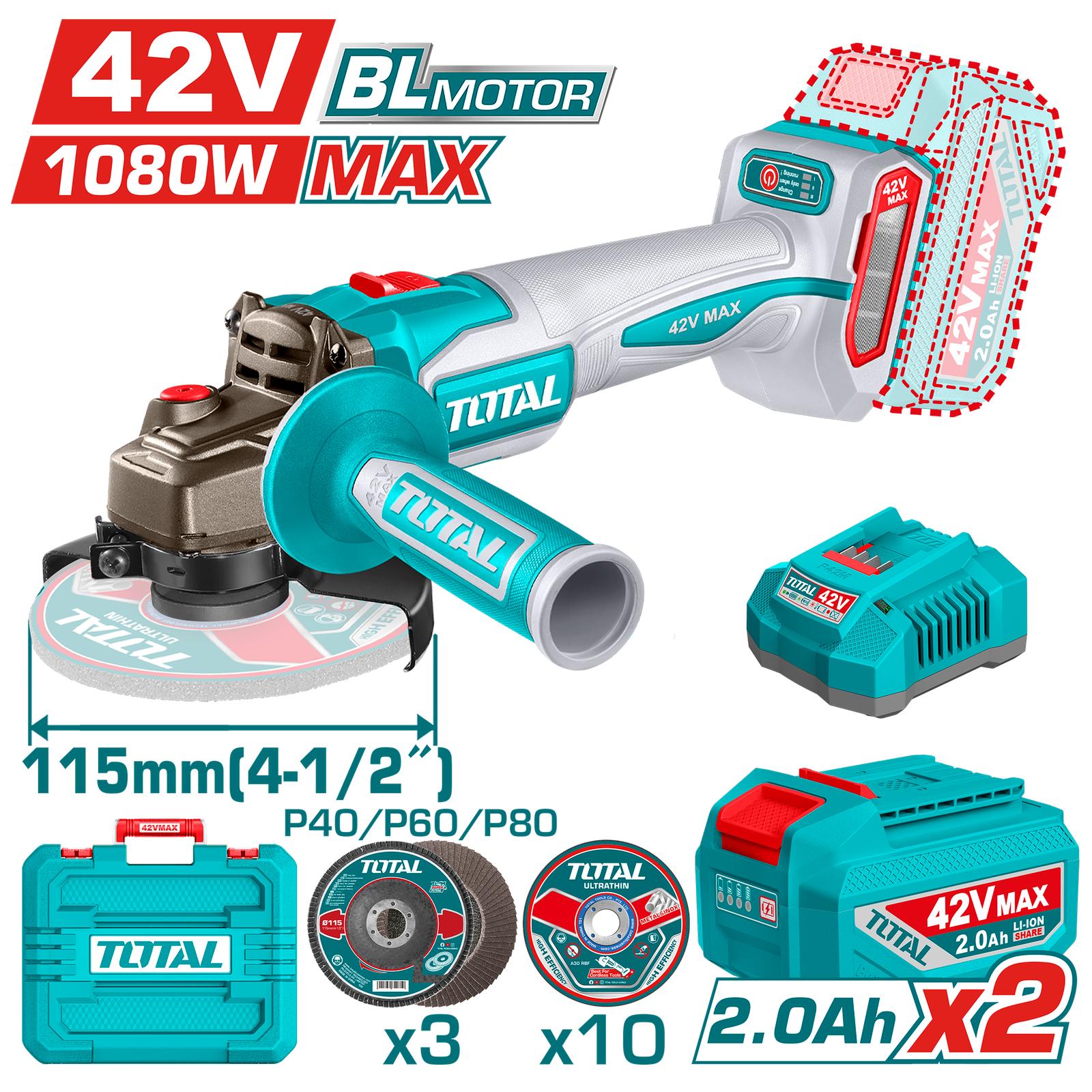 TOTAL LITHIUM-ION ANGLE GRINDER 42V (TAGLI410811)