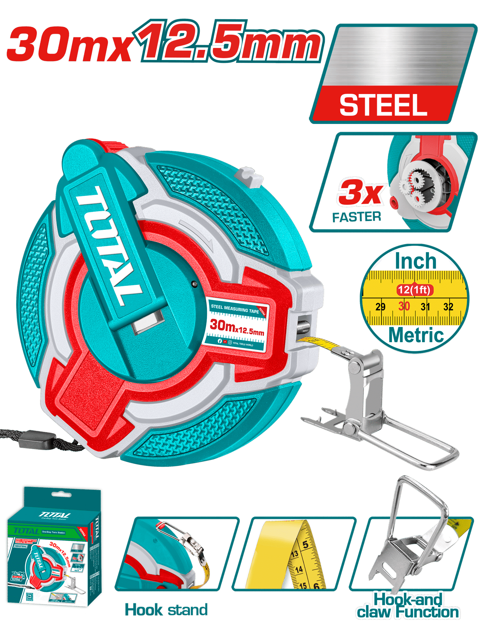 TOTAL STEEL MEASURING TAPE 30M (TMT08306)