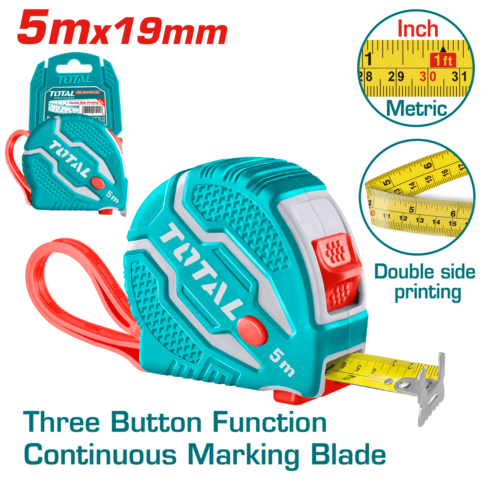 TOTAL STEEL MEASURING TAPE 5M*19MM (TMT126051)