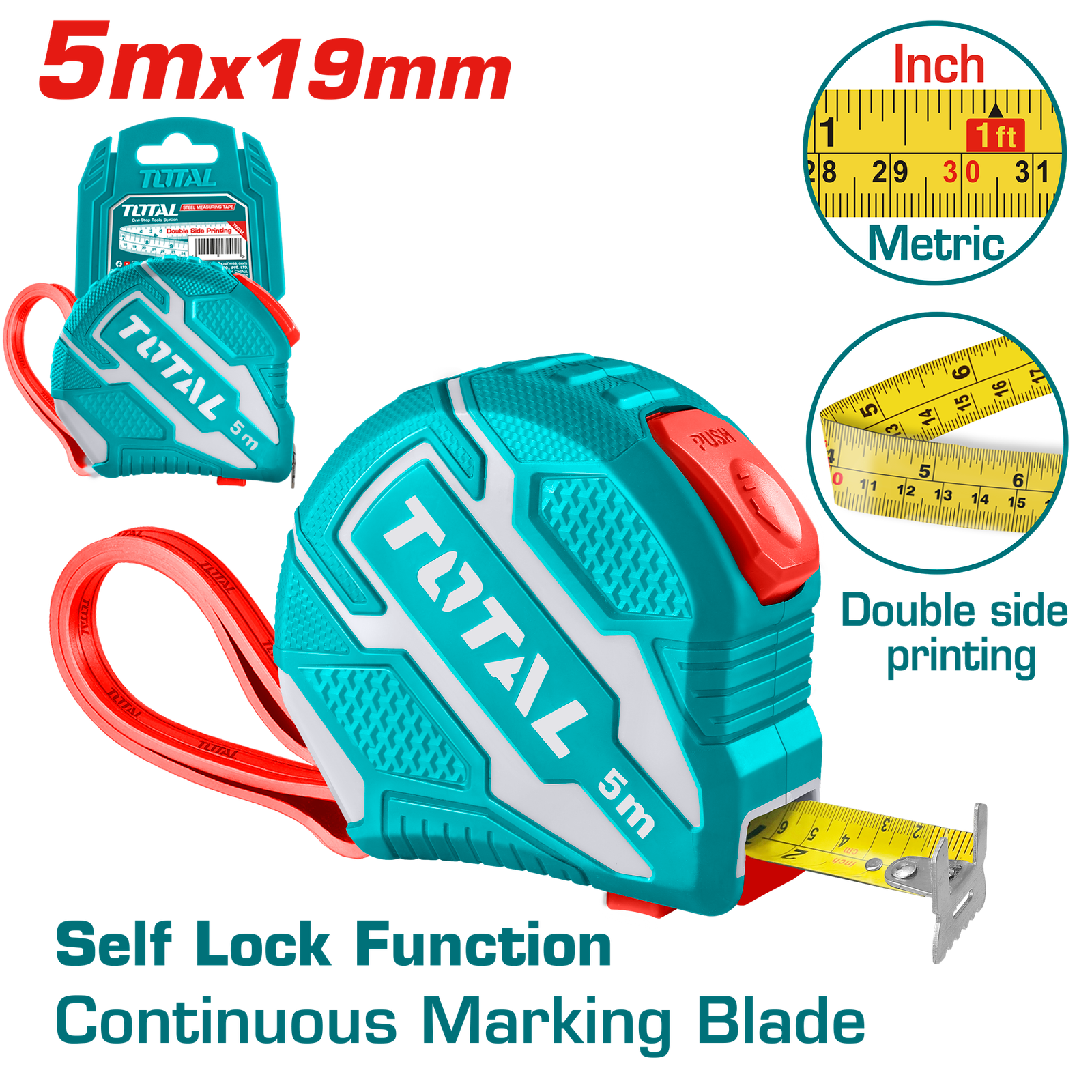 TOTAL STEEL MEASURING TAPE 5M*19MM (TMT126251)