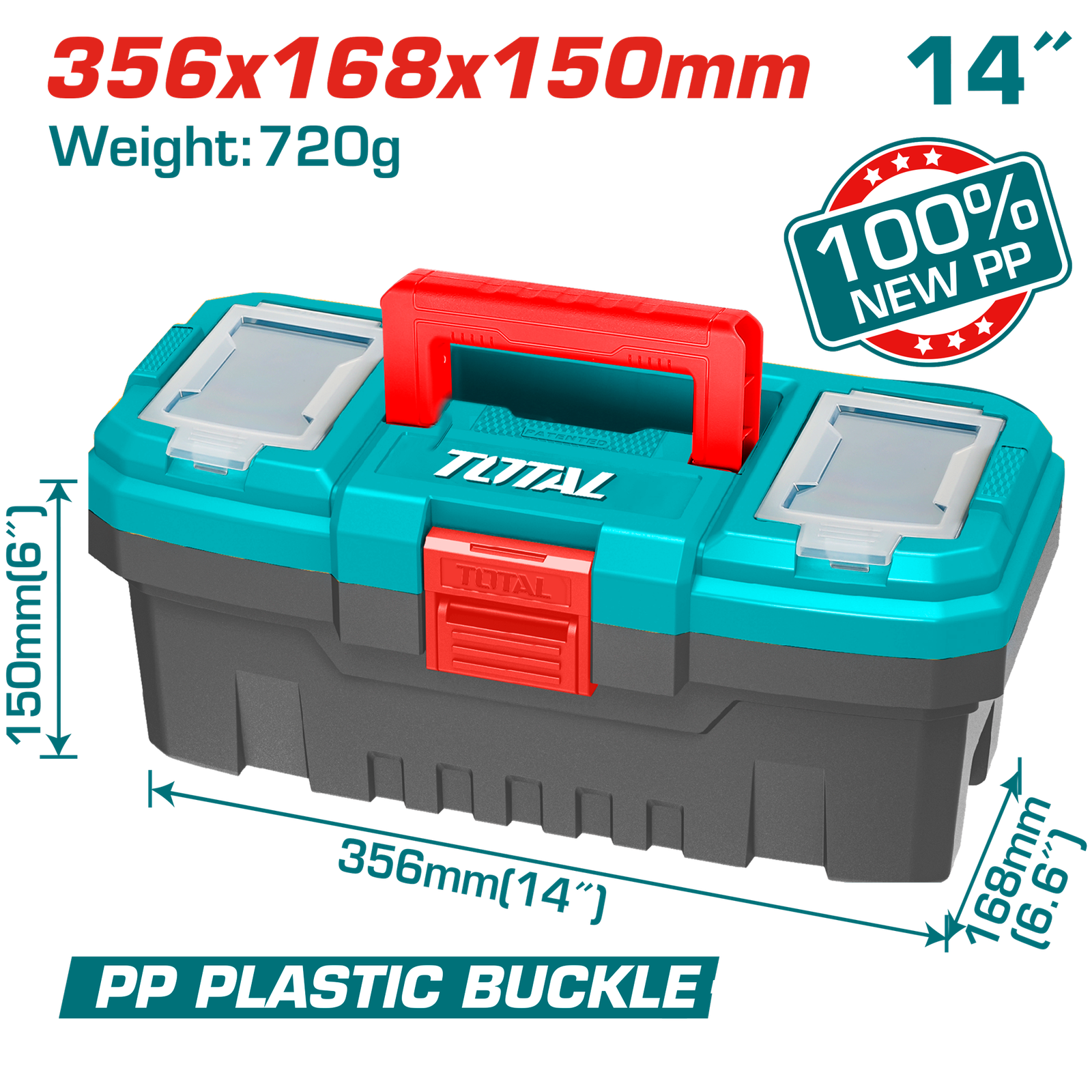 TOTAL PLASTIC TOOL BOX 14"(TPBX0141)