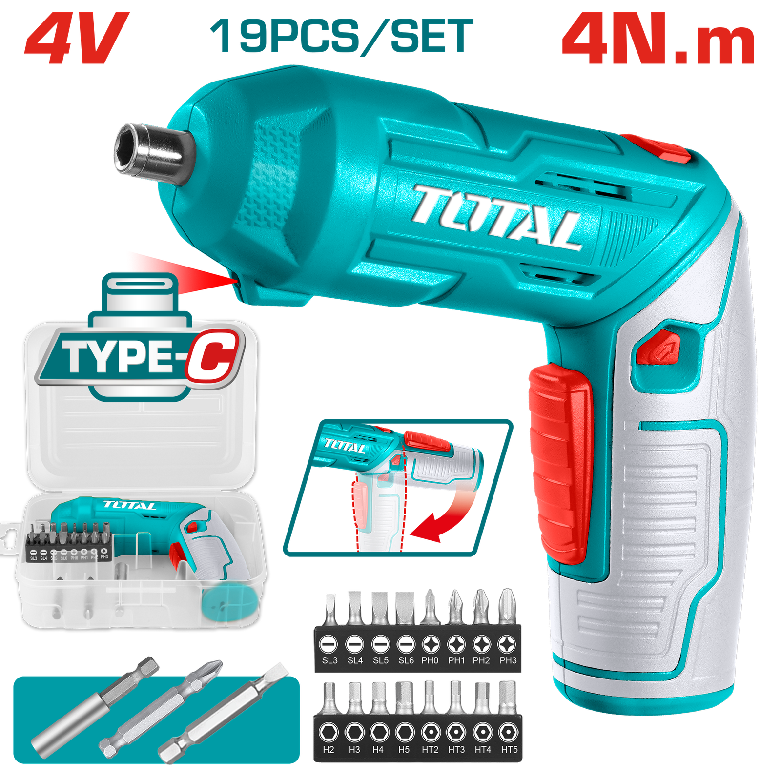 TOTAL LITHIUM-ION SCREWDRIVER 4V 1.5AH TYPE C (TSDLI0442)