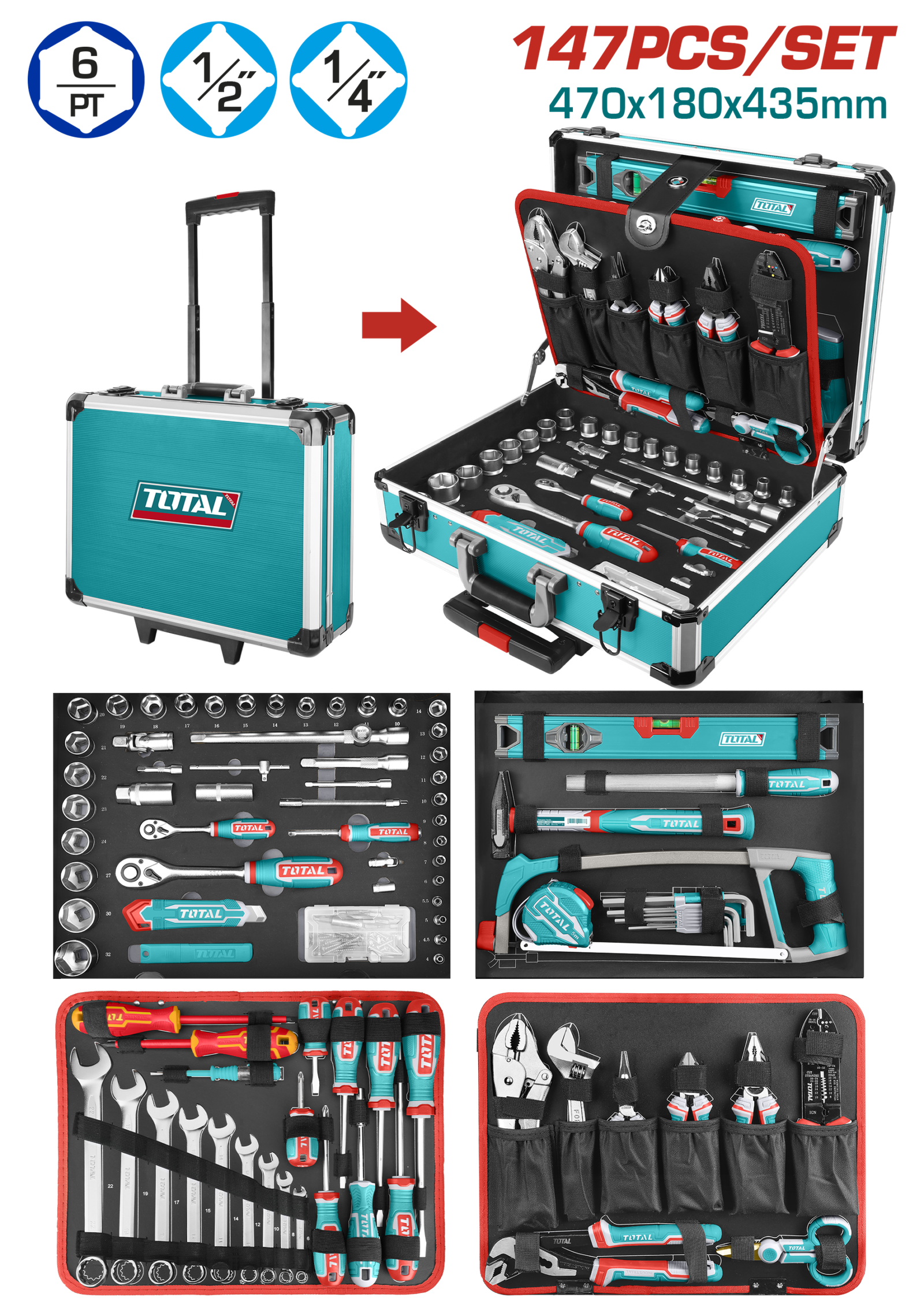 TOTAL 147PCS HANDTOOLS SET (THKTHP21476)