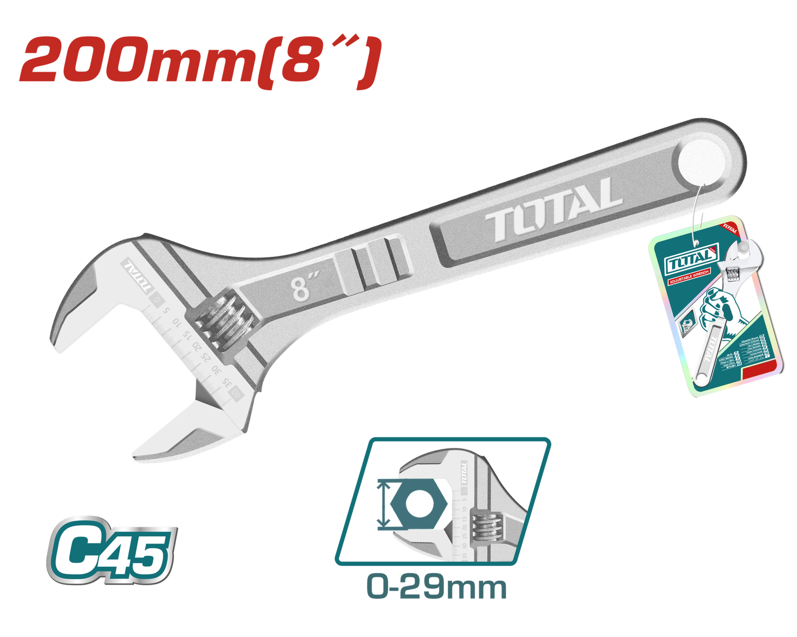 TOTAL ADJUSTABLE WRENCH 200mm 8"(THT101083)